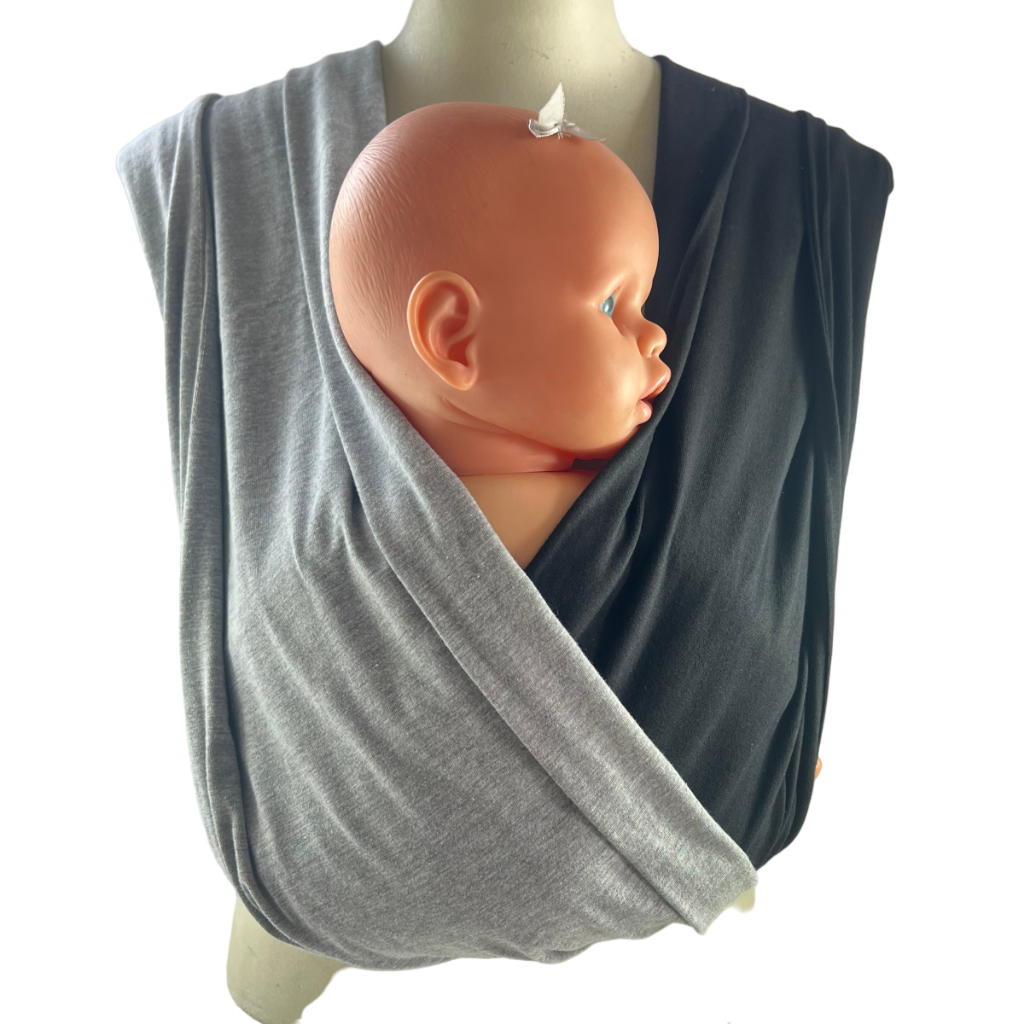 Wrap Quick Sling de Vestir para Carregar Bebês - Cinza Claro Mescla e Preto Tamanhos PP | P | M | G | GG | XG | XXG | SOB MEDIDA