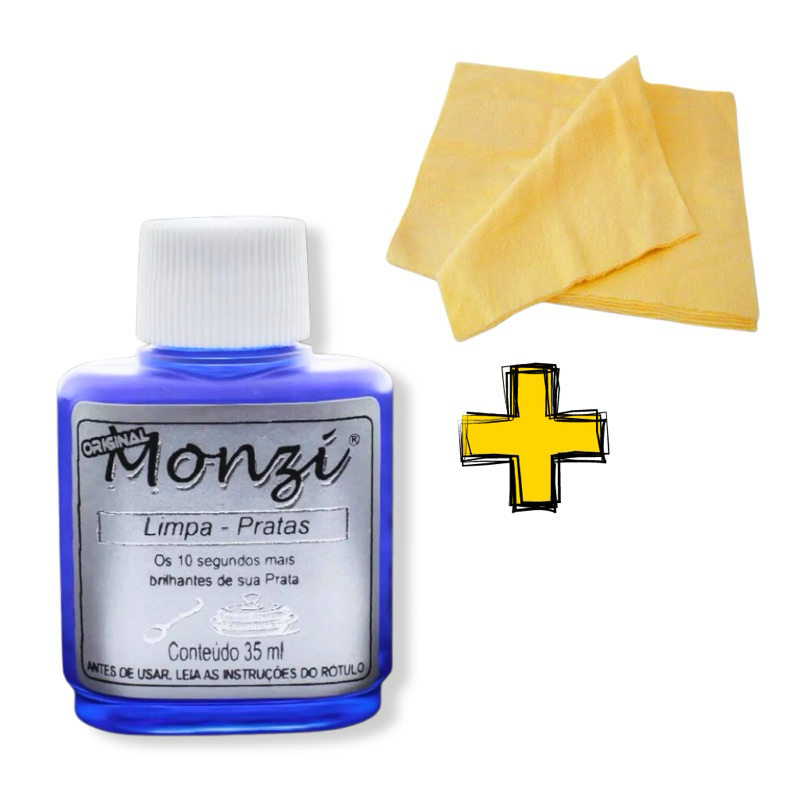 Kit Limpa Prata Monzi Original Frasco 35ml + 1 Flanela Polidora Limpador de Prata Ouro em Oferta na Shopee