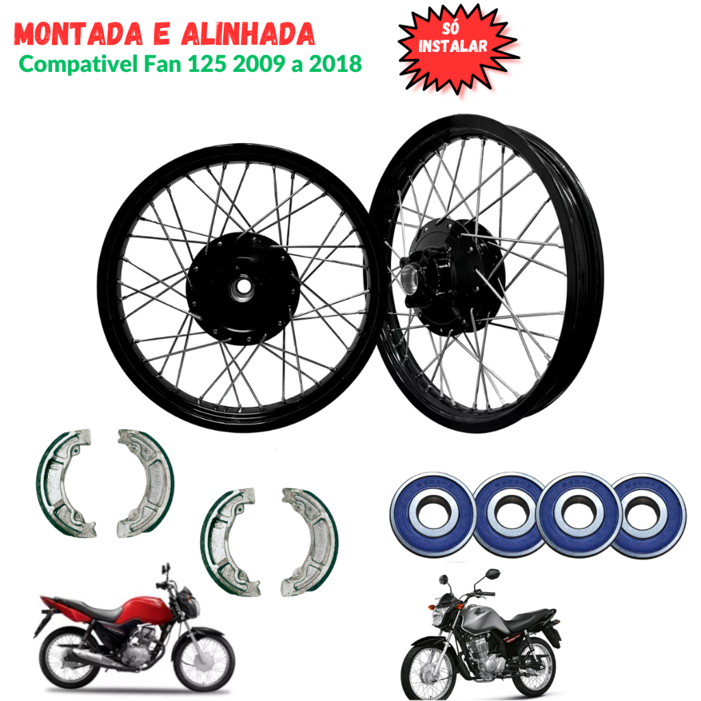 Par Aro Cubo Preto Moto Cg Fan 125 2009/2018 + Lonas + Rolamentos