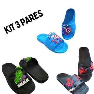 Kit 3 pares chinelo Slide menino, antiderrapante,escolar. em Oferta na Shopee