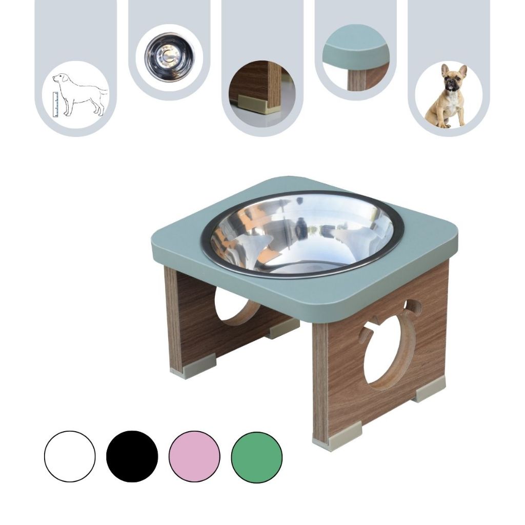 Comedouro Cachorro Elevado Ergonômico Anti Vômito - Tigela Inox - MDF Colorido 15cm