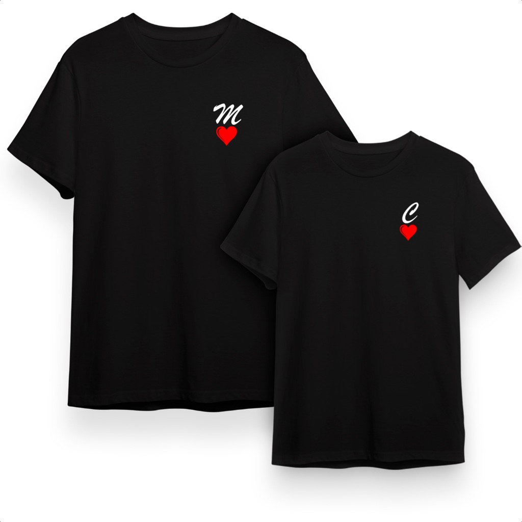 Kit 2 Camisetas -  Você Escolhe a Inicial - Casal - Amigos