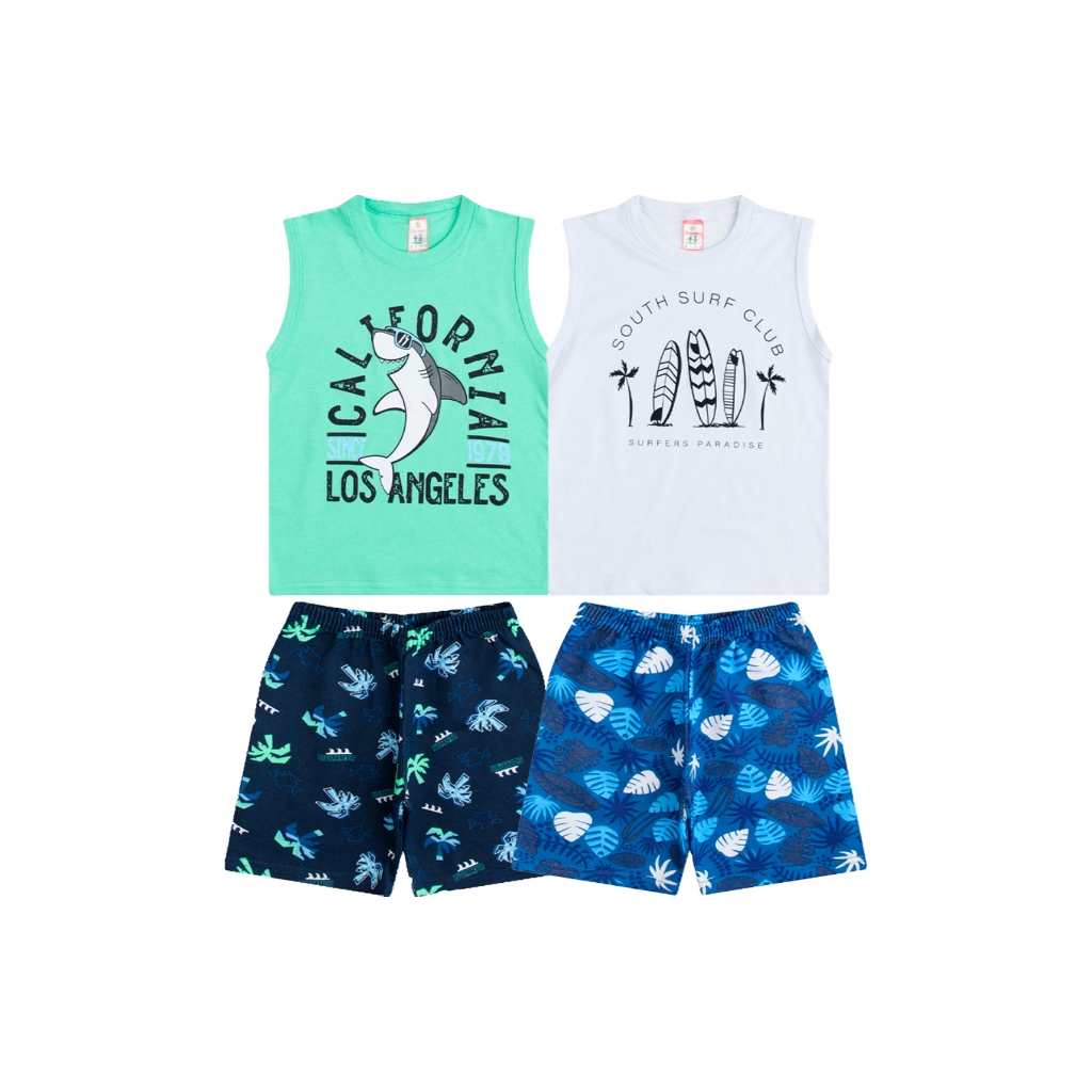 Kit 4 Peças / Roupa Infantil Menino, Roupa para Menino, Roupa para criança verão conjunto 2 blusas + 2 shorts 1 ao 16