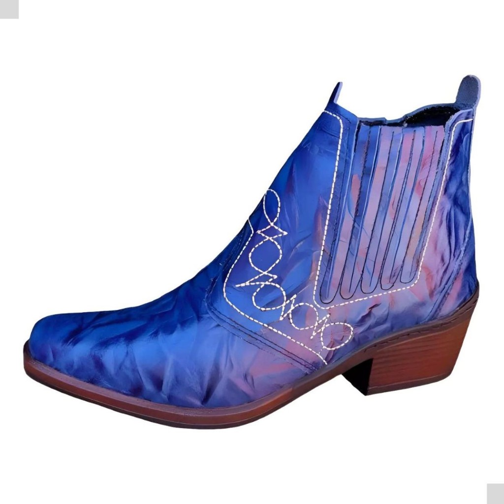 Bota Country Azul Botina Masculina Couro Legitimo Modelo 3736 Combina Com Calça Camisa Jeans Casaco