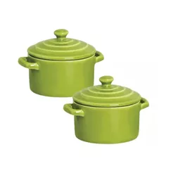 Kit 2 Mini Caçarola Panelinha Molheira Cerâmica Verde Folha