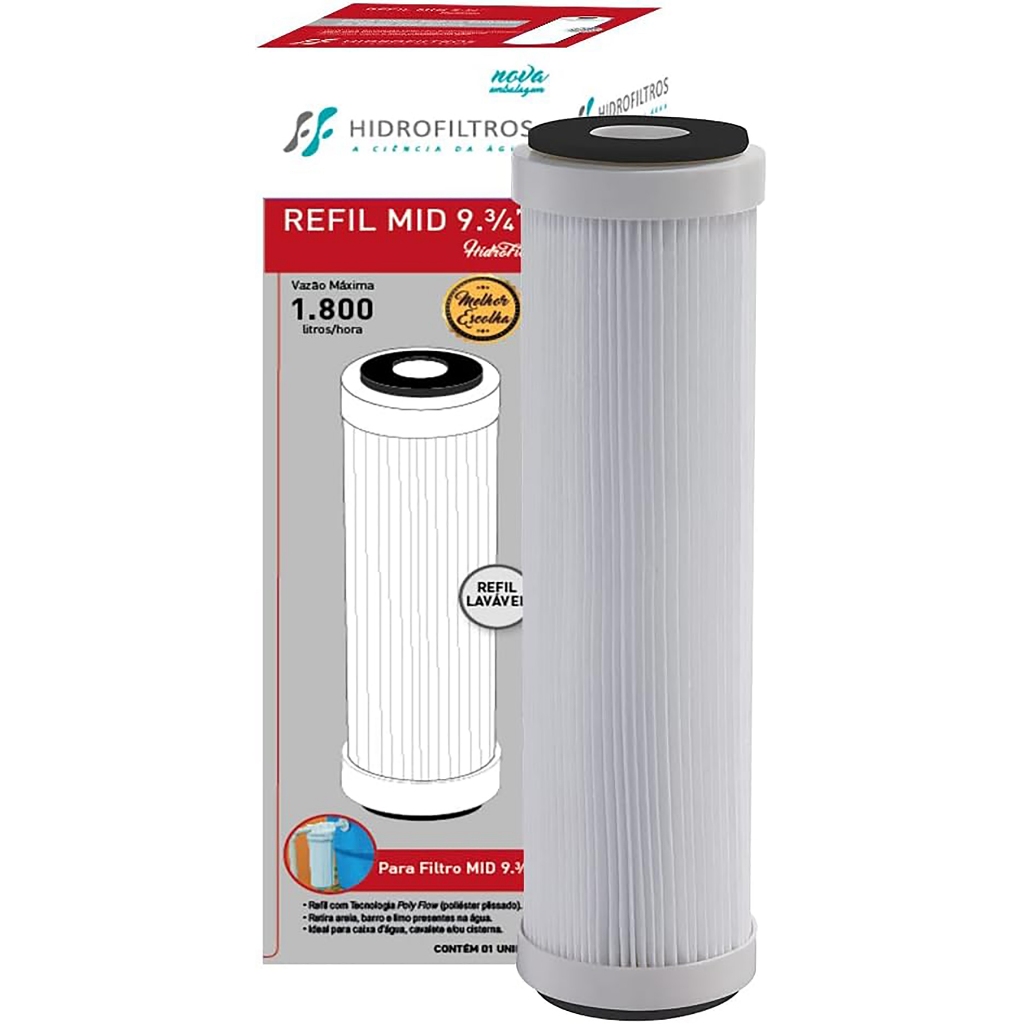 Refil Plissado Lavável 9.3/4" Hidrofiltros Poly Flow 1.800L/h em Oferta na Shopee