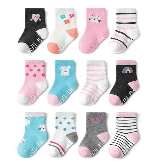Kit 12 pares de meias Menina recém nascidos e bebê com antiderrapante Feminino