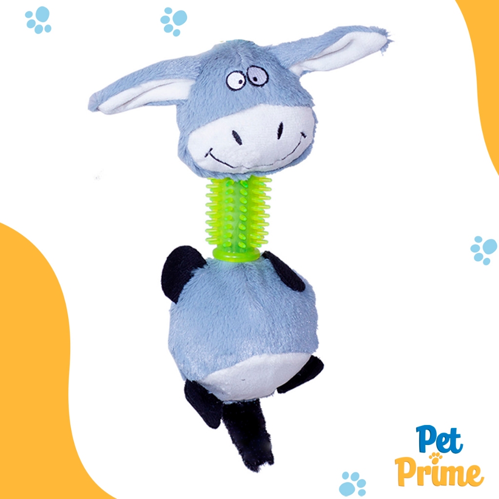 Brinquedo Cachorro Pelúcia Burro Burrinho com Apito e Mordedor Cinza 32 cm Savana Pet