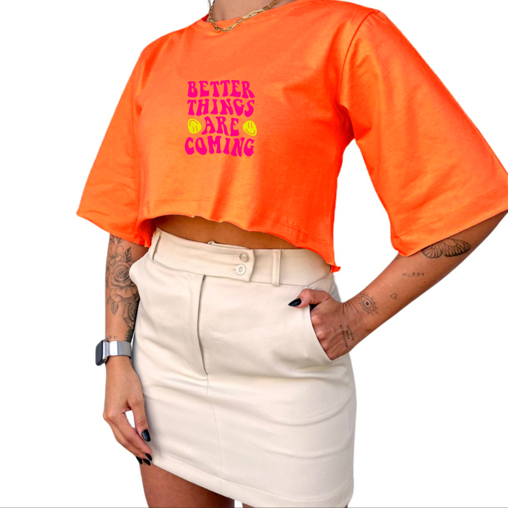 Cropped Algodão ''Better Things Are Coming'' Ts Despojado Vibes Moda Gringa Verão Premium Tendência
