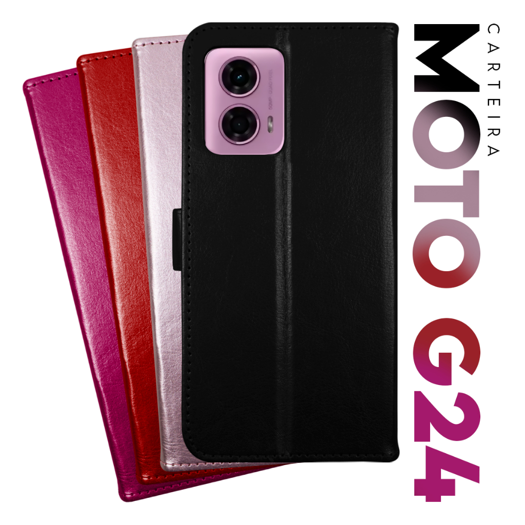 Capa Case Capinha Carteira Flip Cover Couro Sintético PRETA Para Motorola Moto G24 Xt2423 tela 6.6 Cell in Power25 em Oferta na Shopee