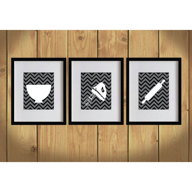 Kit Quadros Decorativos 3 Peças Cozinha Batedeira Panela Rolo Restaurante