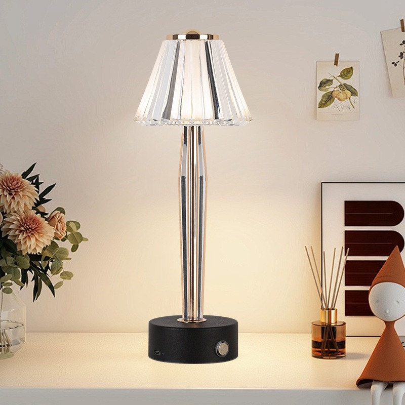 Luminária de Cristal LED Recarregável｜Lâmpada de Cabeceira Decorativa｜Toque 3 Níveis de Luz｜USB｜Mesa e Quarto
