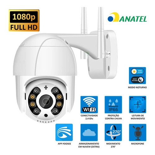 Kit 2  Câmeras Externas Visão Noturna Resistente a Chuva IP Wifi Alarme Sensor de Movimento Bivolt