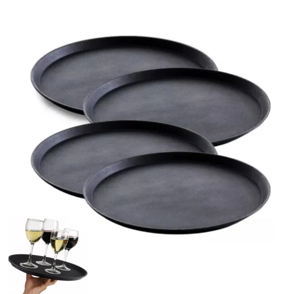 Kit 4 Bandejas Redondas Antiderrapantes restaurante bar 40cm
