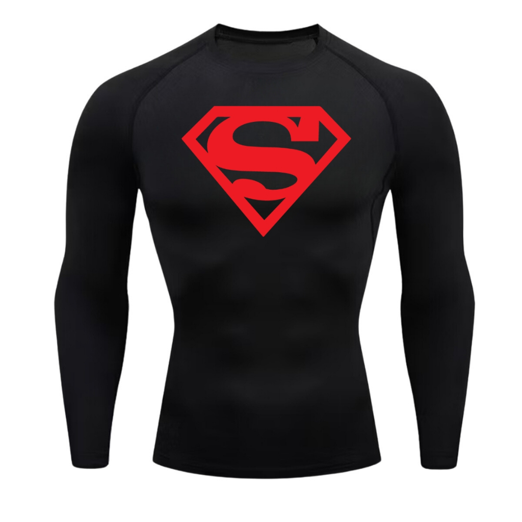 Camisa De Compressão Super Homem MANGA LONGA Treino Ginástica Camiseta Esportiva Rash Guard