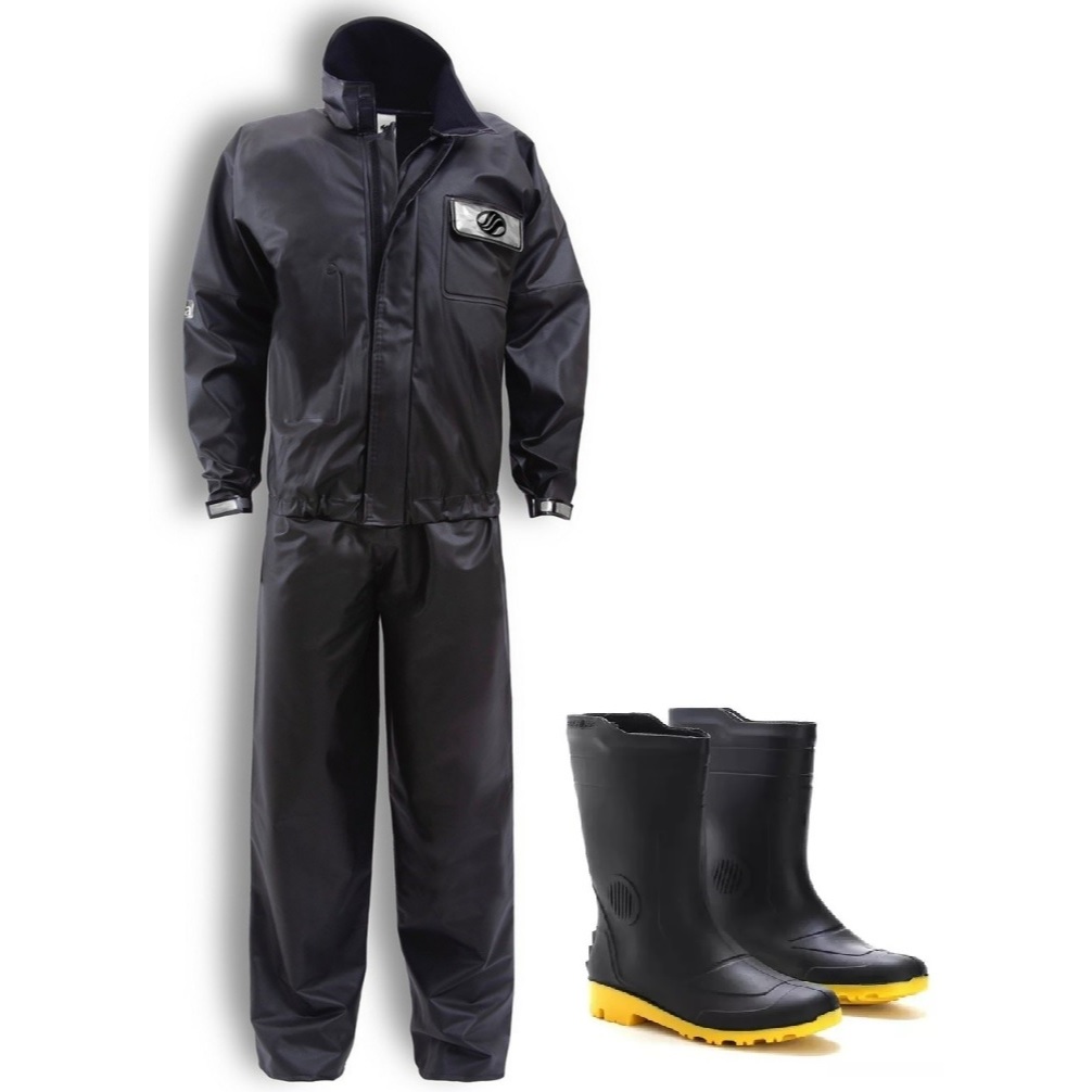 KIT CAPA CONJUNTO ROUPA DE CHUVA MASCULINO MOTO MOTOQUEIRO ALBA + BOTA GALOCHA CANO MEDIO GRENDENE