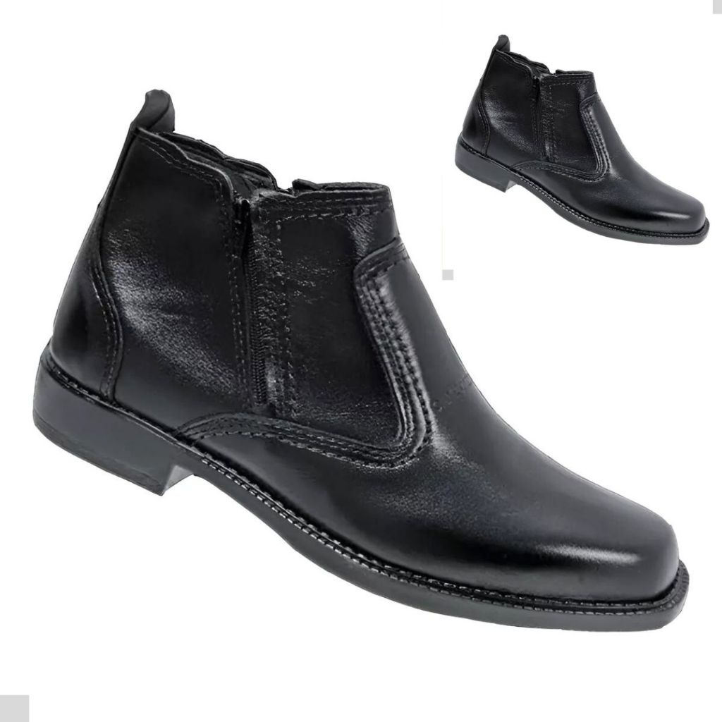 Botina Basica Masculina Couro Legitimo  Com Ziper Estilo Sapato Social Modelo Bota Cano Medio 2235