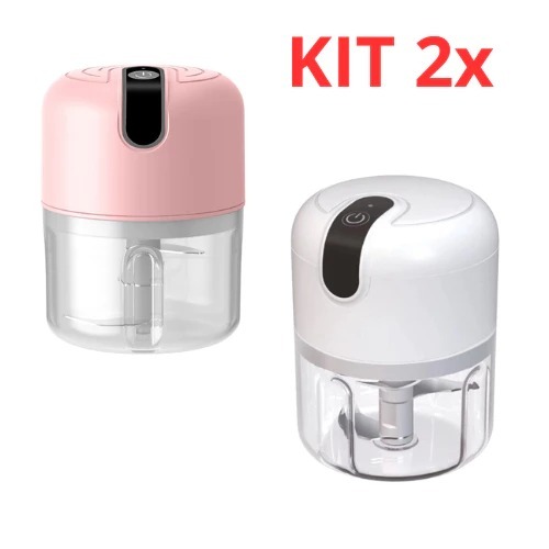 KIT 2 Mini Processador Elétrico de Alimentos Portátil com 3 lâminas de aço inox