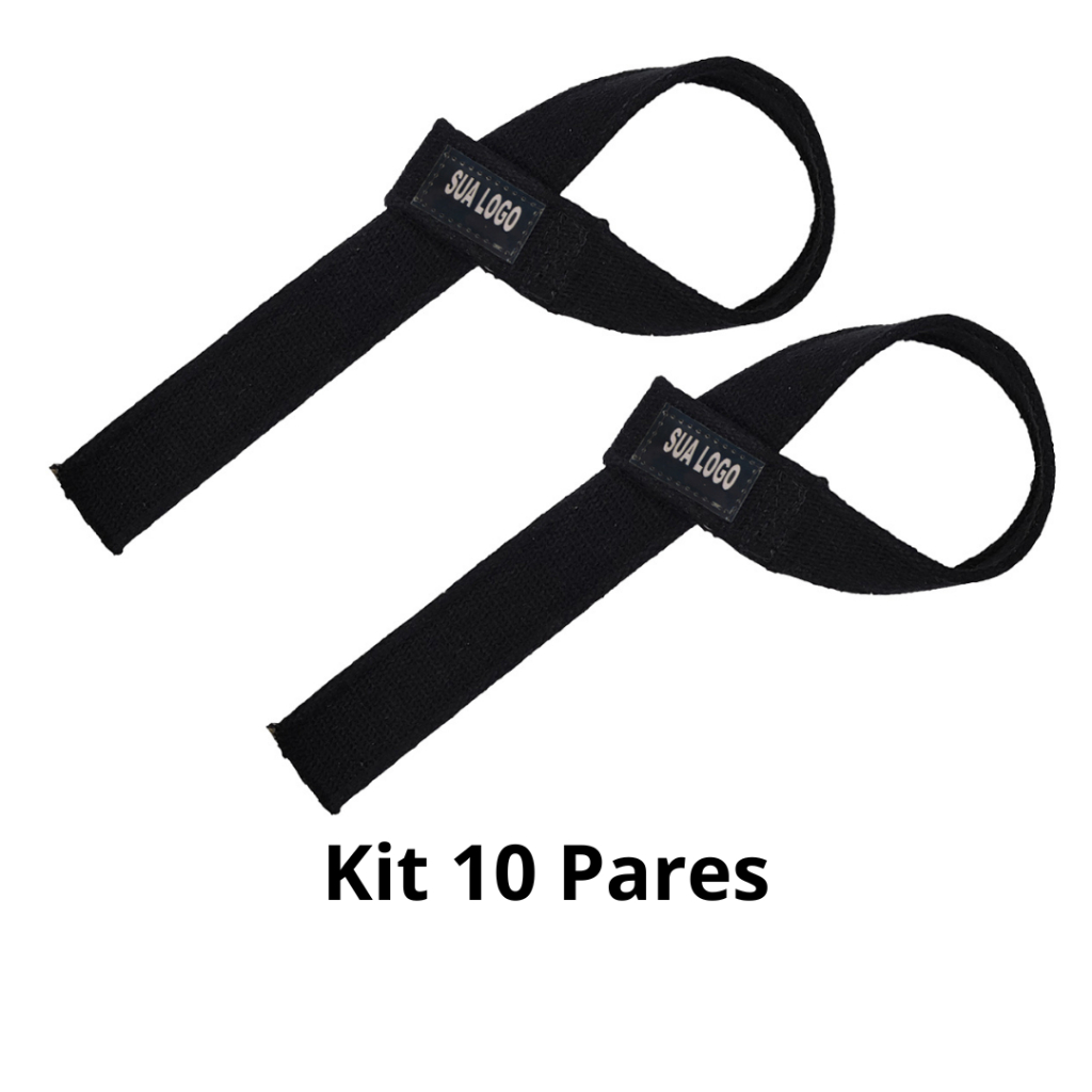 Kit 10 Pares Tala Strap Personalizada Algodão para Barra Academia - Preto