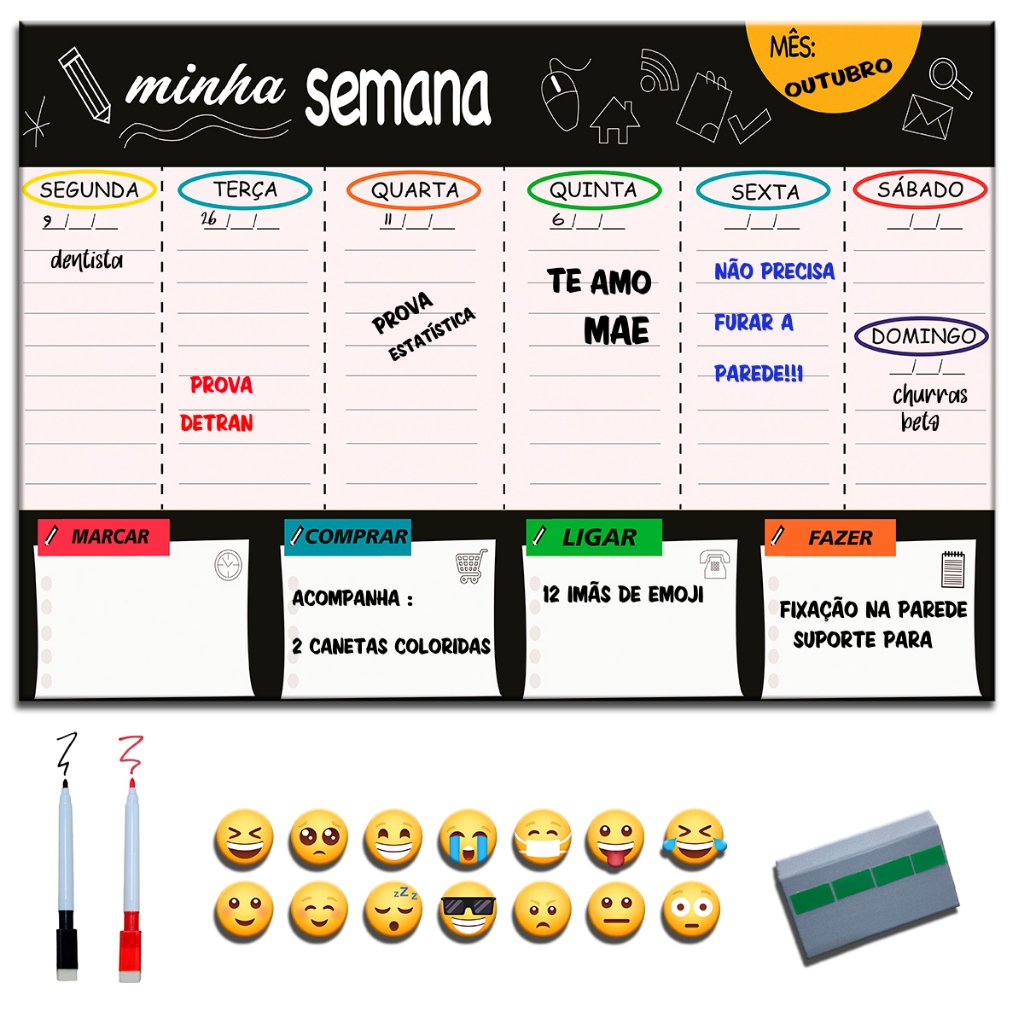 Quadro Lousa Planejador Mensal / Planejamento Semanal Planner 40x60 metal - Quadro Branco Agenda 2