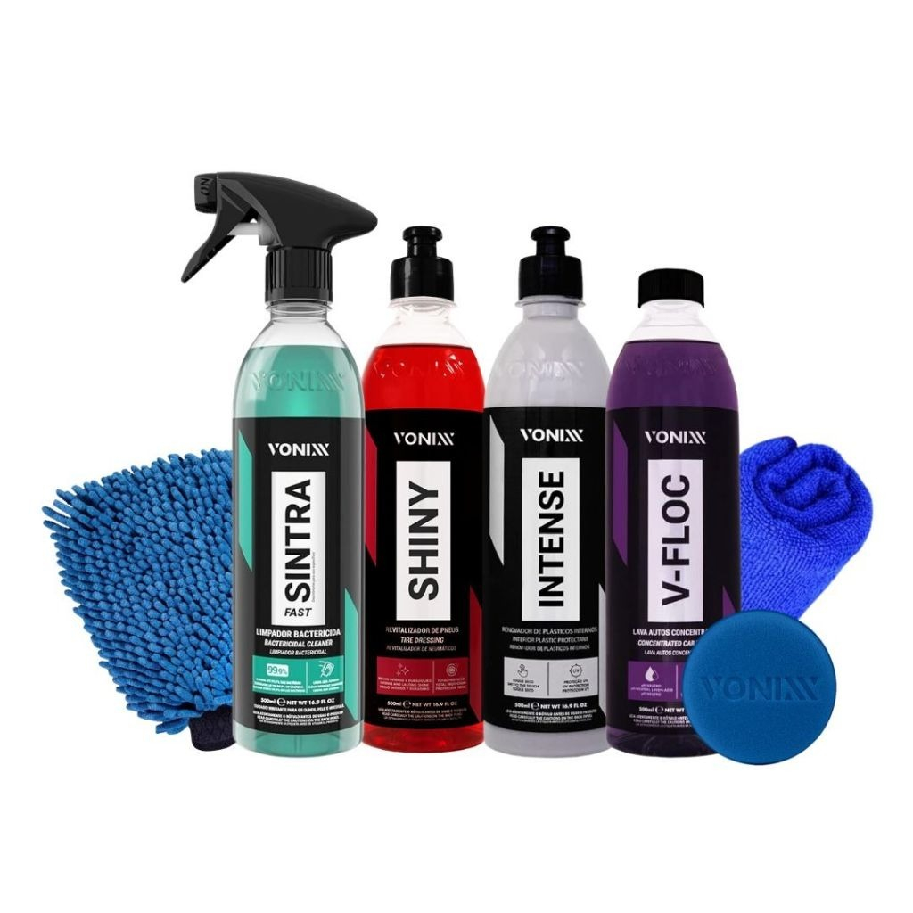Kit Shampoo V-floc Sintra Fast Intense Revitalizador Plastico Shiny Pneu