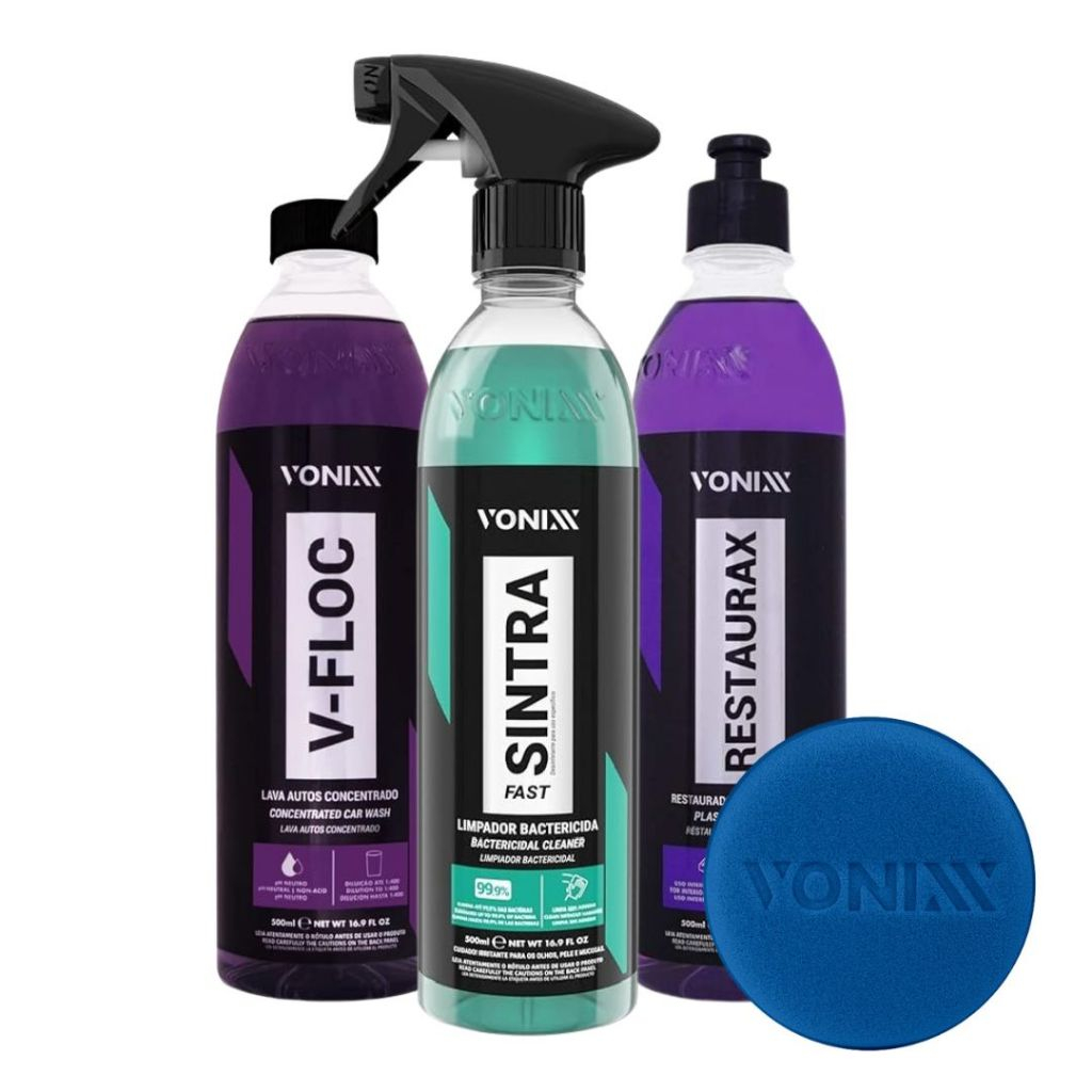 Kit Automotivo Vonixx Restaurax Restaurador De Plástico V-floc Sintra Fast Limpador Bactericida