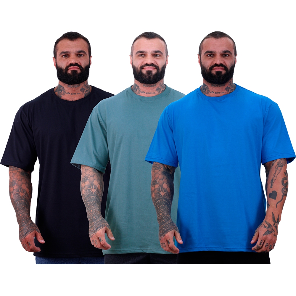 Kit 3 Camisetas Oversized Masculina MXD Conceito Maior Gramatura Cores Lisas Sem Estampa