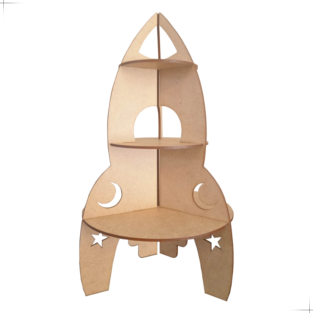 Suporte Centro De Mesa Doces Cupcake Foguete Enfeite Para Festa Astronauta Espaço MDF 3D