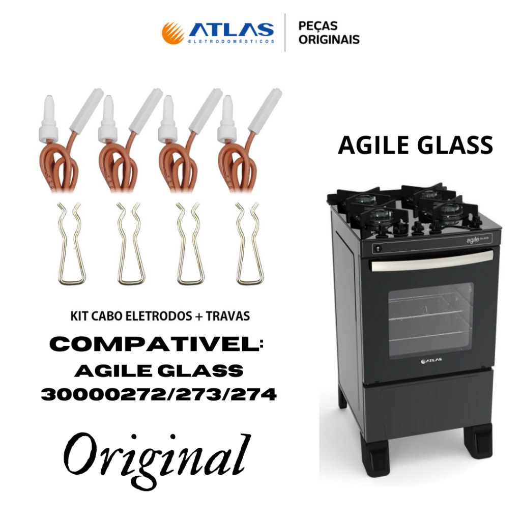 KIT 4 ELETRODOS CABOS ACENDIMENTO FOGÃO ATLAS AGILE GLASS 4 E 5 BOCAS A PRONTA ENTREGA ORIGINAL