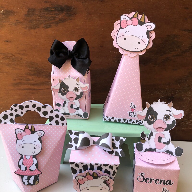 Kit Caixinhas MONTADAS Personalizadas Vaquinha - Eu Amo Tetê -  Kit Festa - Lembrancinha - Aniversário - Festa Infantil