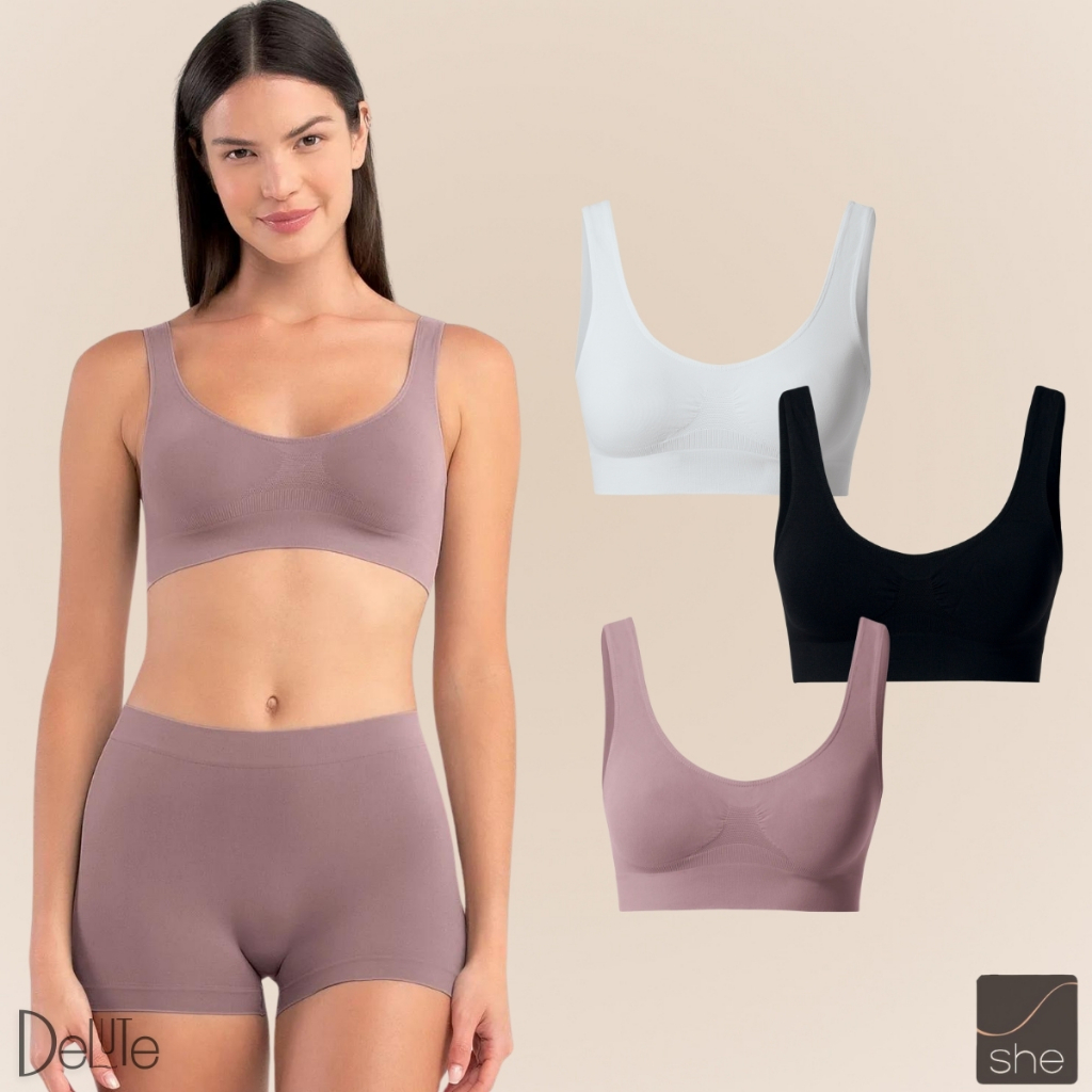 Kit Com 2 Tops Sutia Regata SHE Fitness De Microfibra Sem Costura e Sem Bojo Para Exercicios P ao GG - Women Clothes