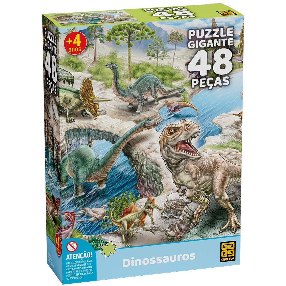 Quebra-Cabeça Puzzle Gigante Dinossauros com 48 peças Grandes – Grow