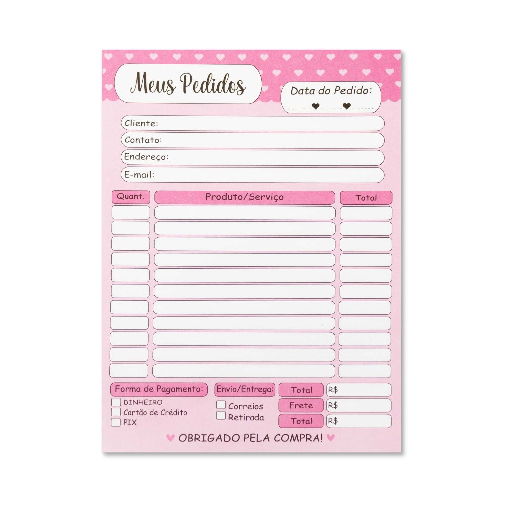 Talão de Pedido 15x20 Pink Coração Branco - Talão com 50 Folhas em Oferta na Shopee