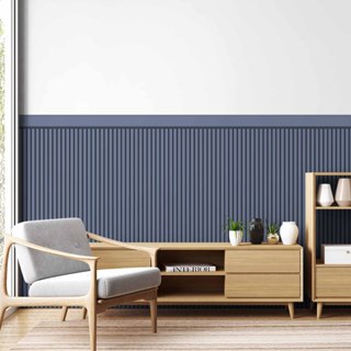 Papel De Parede Adesivo Ripado Cinza Azulado Com Faixa Para Meia Parede em Oferta na Shopee