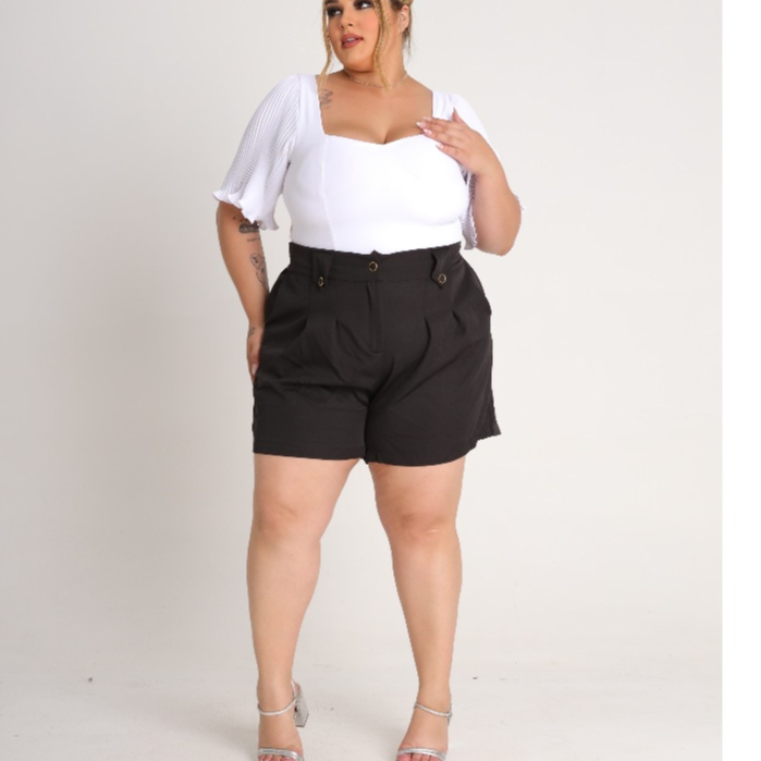 Short Feminino Plus Size Alfaiataria Premium Cintura Alta Bermuda Moda Social Meio Coxa em Oferta na Shopee