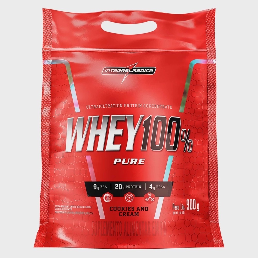 Whey 100% Pouch Pure Cookies And Cream 900g - Integralmedica