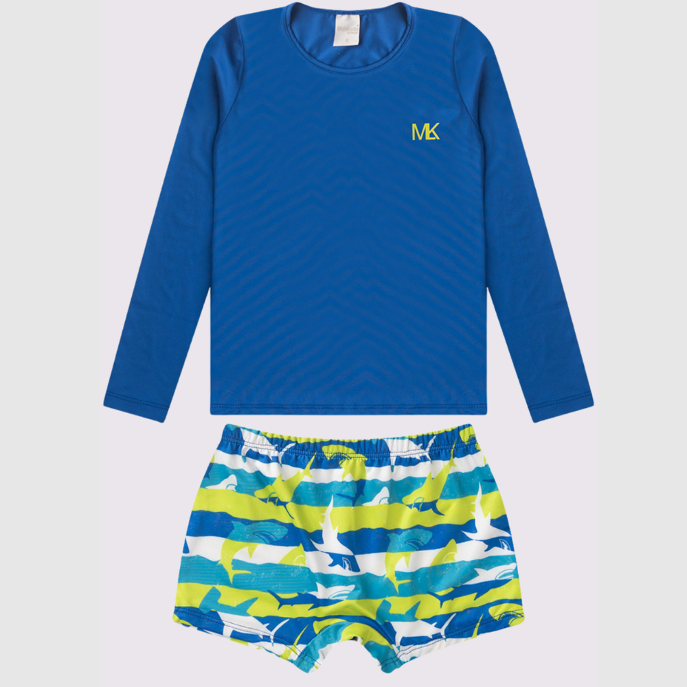 Conjunto Praia Infantil Menino Royal Manga Longa Proteção UV 50+ Aventura Submarina