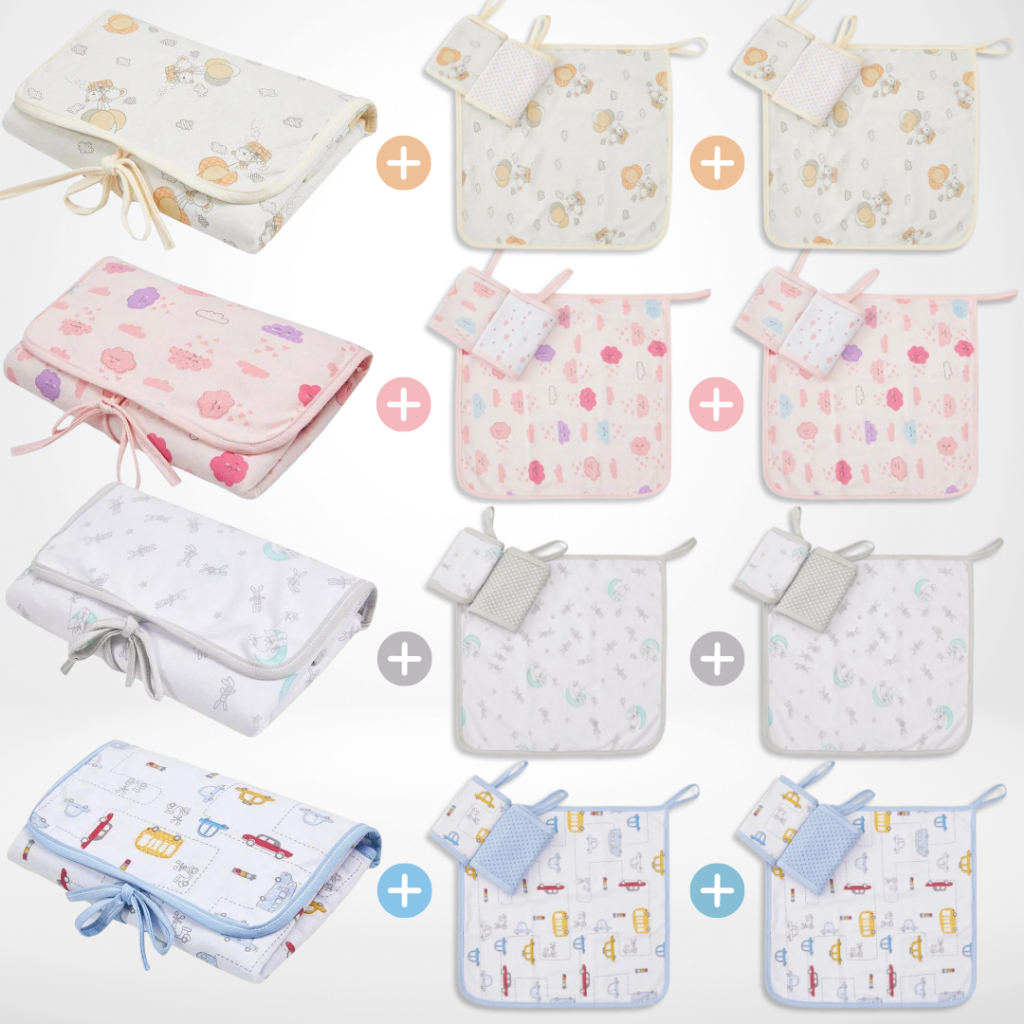 Enxoval Trocador Portátil Impermeável e Paninho de Boca com Prendedor 100% algodão  4 ou 7 peças