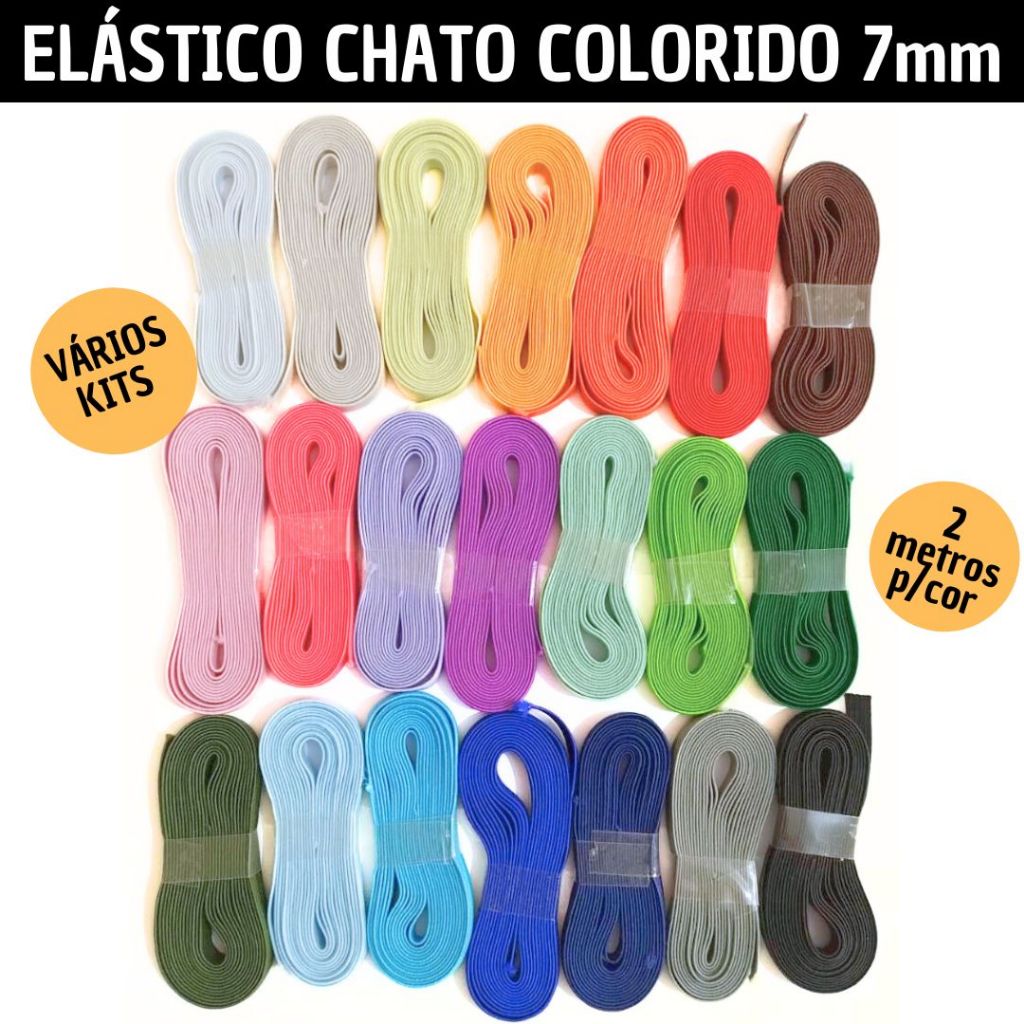 Imagem 8 MTS no Kits de Cores -  Elástico Chato Colorido 7mm para Artesanato - 2 metros p/COR