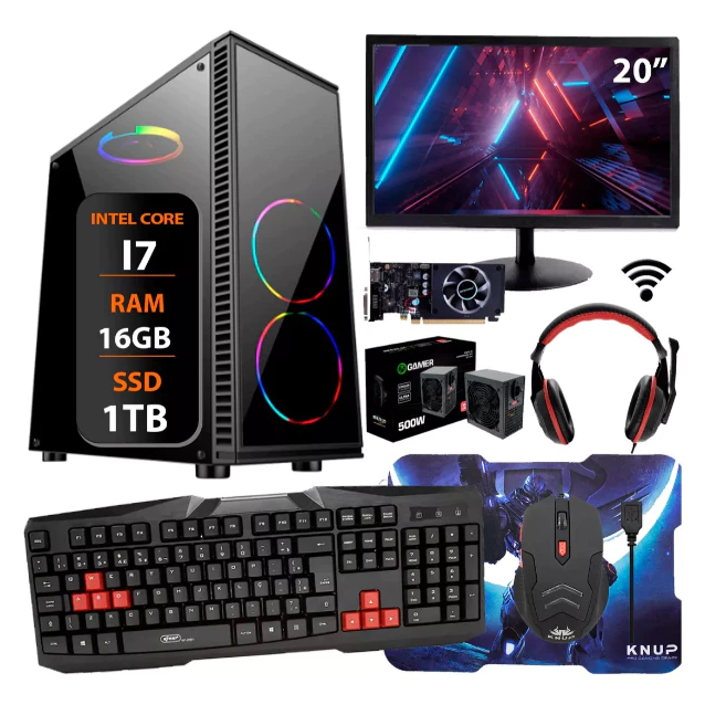 Pc Computador Gamer I7 4°ger 16gb Ssd1tb Monitor 20 Placa 4gb