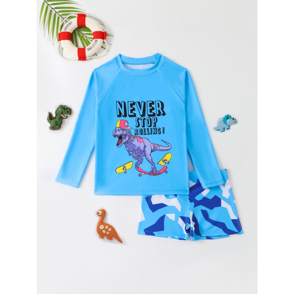 RWX VEST Conjunto de Praia Infantil Masculino de Dinossauro Skatista Estilo Radical para o Verão! 2024 - i3066