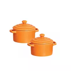 Kit com 2 Mini Caçarolas Panelinha Molheira Cerâmica Laranja