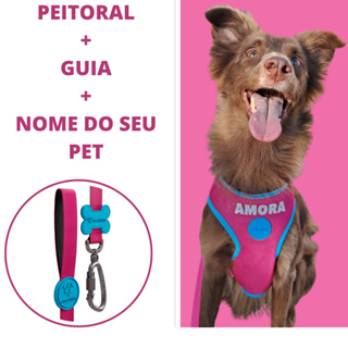 Peitoral Mesh + GUIA  + NOME PERSONALIZADO - 3 Em UM - Todos Tamanhos - Todas As Raças em Oferta na Shopee