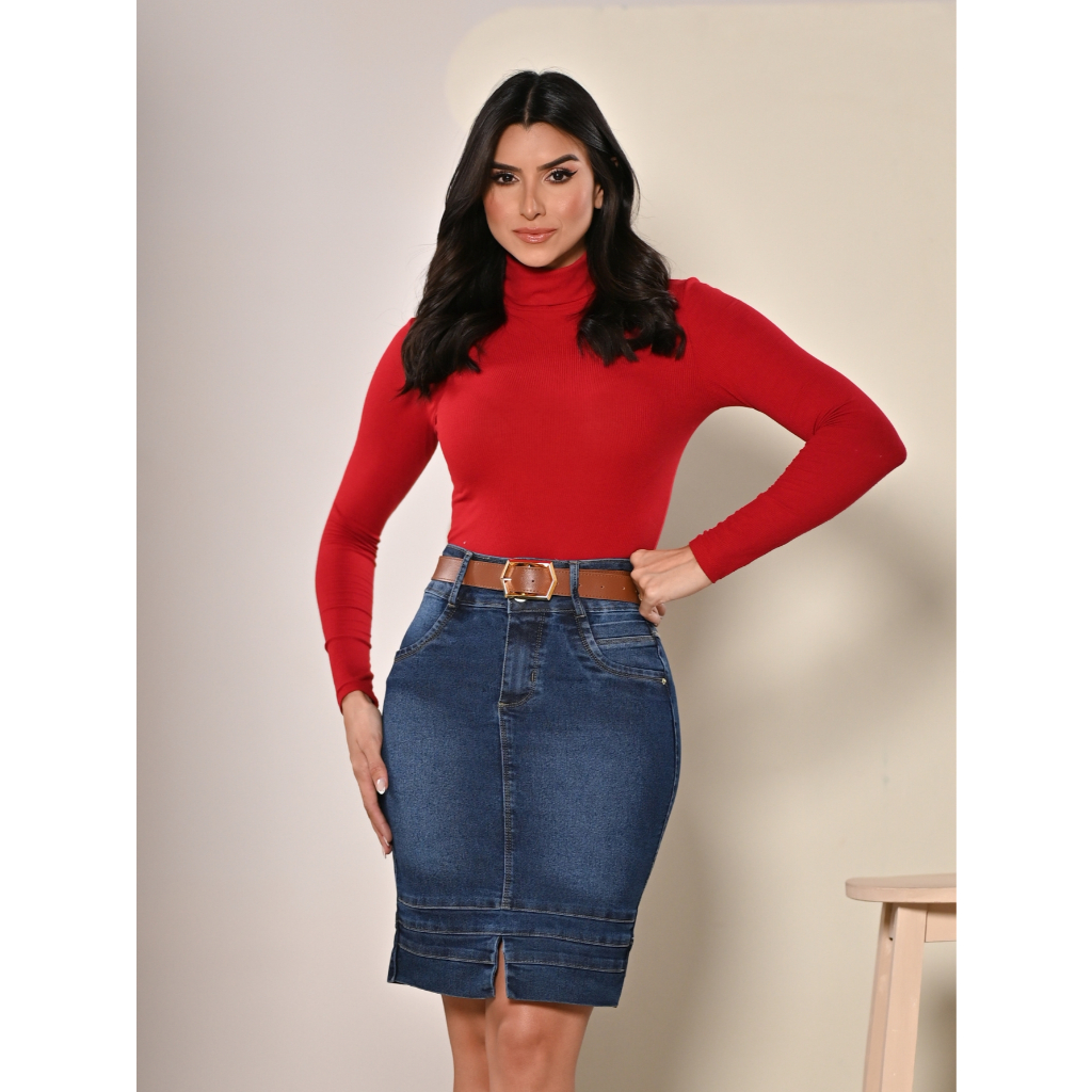 Saia Jeans Azul Executiva Moda Evangelica Anagrom Ref.117 — imagem 2 de 2