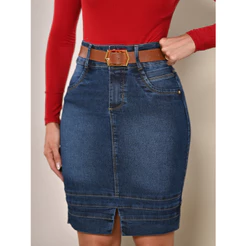 Saia Jeans Azul Executiva Moda Evangelica Anagrom Ref.117
