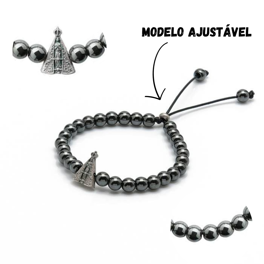 Pulseira Hematita Nossa Senhora Aparecida Ajustável