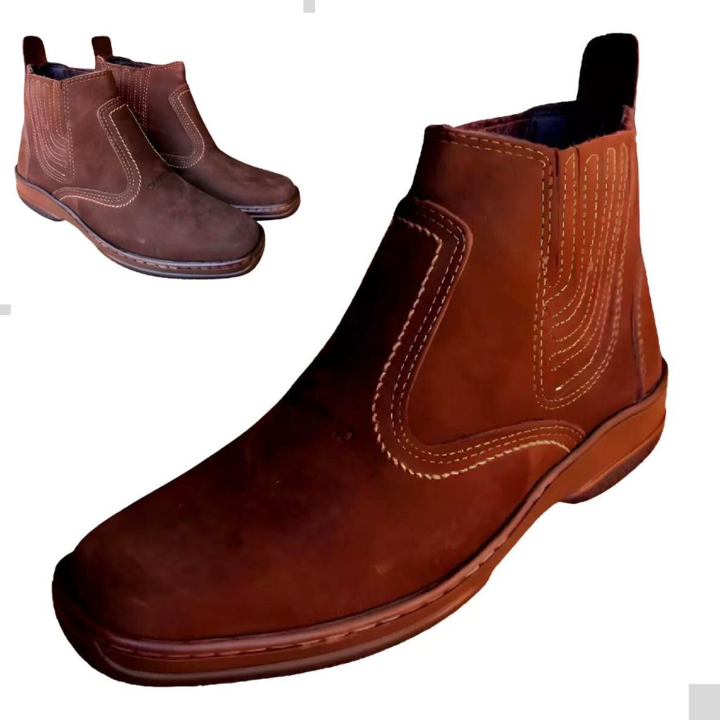 Botina Masculina Country Couro Nobuck Legitimo Bota Solado em Borracha Costurado Botinha Social 2520