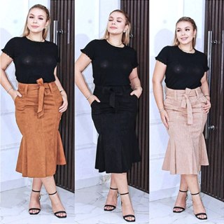 Saia Evangelica Lisa Com Laço Sereia Tecido Scuba Suede Elegante Ziper Invisivel nas Costas em Oferta na Shopee