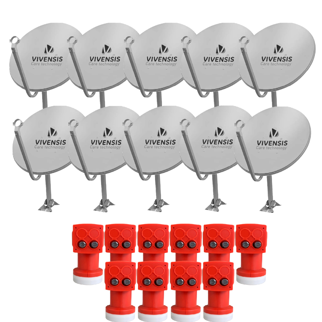 KIT 10 MINIPARABÓLICA VIVENSIS 60 CM + 10LNBF DUPLO