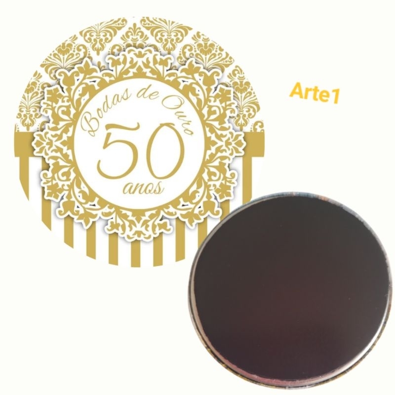 5 imãs de geladeira Bodas de ouro lembrancinhas tipo bottons